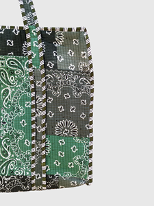 Sac fourre-tout en coton à panneaux, style bohème, dessus ouvert, motif vert, noir et blanc, pour le shopping toutes saisons - Product Image 4