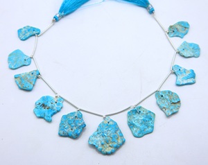 ลูกปัดเทอร์ควอยซ์อะริโซนาแบบเรียบ 11 เม็ด เจาะรูด้านหน้า ร้อยเป็นเส้น ลูกปัดพลอยธรรมชาติสำหรับทำเครื่องประดับ - Product Image 1