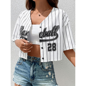 Unisex <b>White</b> 3D Baseball Jersey Short Sleeve V-Neck Button Front <b>Crop</b> <b>Top</b> Breathable Loose Fit Summer Apparel OEM ODM 2026 100% - Product Image 3