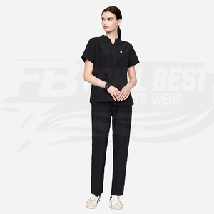 Ensemble de blouses médicales noires pour femmes, en coton et polyester tissé, uniforme d'hôpital, pantalon inclus, design personnalisé - Product Image 2