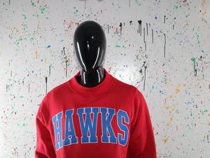 HAWKS RED <b>Mock</b> <b>Neck</b> Sweatshirt 100% Navy Blue Applique Embroidery wide <b>neck</b> Sweatshirt Finer Threads - Product Image 5
