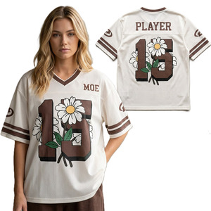 Jersey de Fútbol Americano con Diseño Floral y Número, Transpirable, Cuello en V, Ropa Deportiva, Uniforme de Equipo, Personalizado, OEM, Marca Privada - Product Image 1