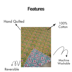 Colcha Reversible 100% Algodón con Estampado de Flores Pequeñas, de Lujo, Ecológica, para Todas las Estaciones, Color Amarillo Brillante, Estampado en Bloques, para Hotel - Product Image 4