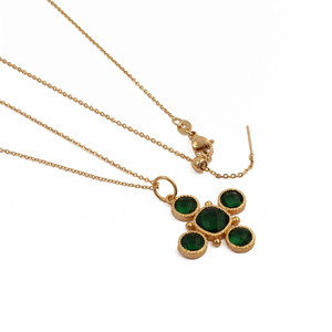 Bohemian Green Gemstone Cross <b>Necklace</b> - Antique Gold Finish <b>Statement</b> Jewelry for Women V - Product Image 4