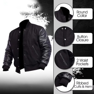Custom <b>Men's</b> College Varsity <b>Jacket</b> Cow Skin Wool <b>Canvas</b> Breathable Embroidery Fashionable Letterman Style Plus Size Windproof - Product Image 3