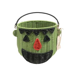 Halloween Candy <b>Basket</b> Ghost Shape, Handwoven Rattan Trick or Treat <b>Basket</b> with Handle for Kids - Product Image 2