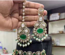 Luxury Premium Quality Platinum Plated Stainless Steel Classic Engagement Wedding Wear Imitation Pearl Turquoise Necklace <b>Set</b> - Product Image 2