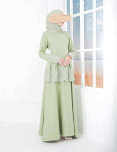 Mangas y Dobladillo Bordados Premium para Baju Kurung SIPO Musulmán de Malasia, Chifón Negro con Diseño de Cuentas, Largo hasta la Mitad de la Pierna - Product Image 4