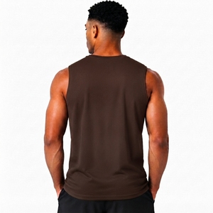Débardeur Homme Marron Sans Manches Col Rond Couleur Unie Respirant Tricoté 100% Polyester Style Urbain Décontracté - Product Image 2