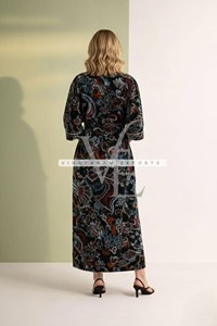 Luxurious Hand-Block Printed Velvet Long <b>Kimono</b> Robe Women Elegant Boho Chic <b>Cardigan</b> Sustainable Summer Breathable Loungewear - Product Image 3