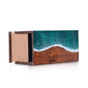 Urna Funeraria Artesanal de Madera de Palisandro con Arte de Resina de Olas Oceánicas, Recuerdo Conmemorativo - Product Image 3