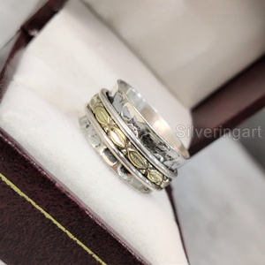 Bague de méditation Spinner Band Bague de pouce pour femme en argent sterling 925 Soulagement de l'esprit Bijoux faits à la main Party Anxiety Mens Spinner Ring - Product Image 2