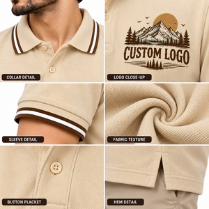 Polo de Manga Corta para Hombre, Color Gris Sólido, Cuello de Botones, Corte Regular Informal, Alta Calidad, 100% Algodón, Personalizable - Product Image 5