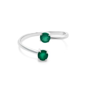 Rhaya Jewels Women Bohemia Style Trendy Elegant Engagement <b>Rhodium</b> Plated 925 Sterling Silver Prong Set Cut Dual Cabochon <b>Ring</b> - Product Image 2