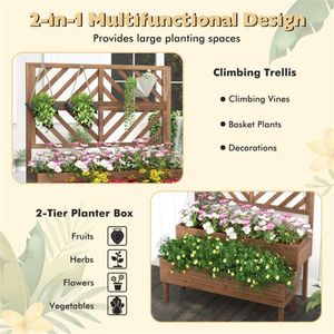 Jardinière surélevée en bois à 2 niveaux avec treillis pour pots de fleurs et jardinières - Product Image 5