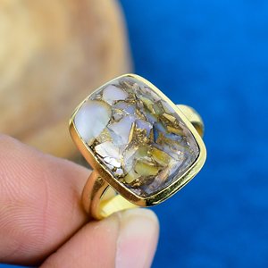 Natural Ethiopian Copper Turquoise Octogen Shape Gemstone 18k Gold Plated Bezel Handmade <b>Statement</b> <b>Ring</b> For Women - Product Image 1
