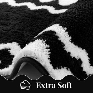Modern Geometric Cotton Bath <b>Mat</b> <b>Set</b> 3-Piece Rectangle Non-Slip Rubber Backed Thick Tufted Black White Home Use - Product Image 3
