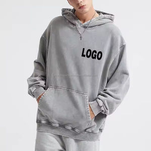 Fabricante de peso pesado 500 Gsm Stonewash Hoodie Oversize Acid Wash Custom Hombres Sudaderas Streetwear Sudaderas con capucha en blanco - Product Image 3