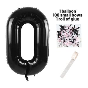 Palloncini Numerici Grandi in Mylar Nero da 40 Pollici, 100 Fiocchi di Nastro, 1 Rotolo di Punti Adesivi, Set 0-9 per Matrimoni e Feste di Compleanno - Product Image 1