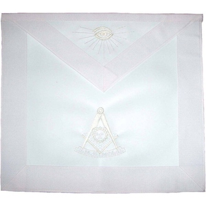 Delantal Masónico Past Master Blue Lodge, Tela Cuadrada Bordada en Grosgrain Totalmente Blanca - Product Image 3