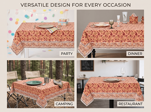 Nappe personnalisable Ridhi imprimée à la main, écologique, durable, lavable, motif floral pêche, bordure bordeaux moderne - Product Image 3