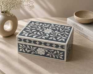 Boîte de rangement de bureau haut de gamme en os incrusté pour accessoires de bureau élégants et boîtes à bijoux de décoration intérieure - Product Image 6