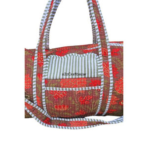 Bolso de hombro acolchado ecológico de algodón con estampado a mano, estilo boho, para compras, playa, otoño, con cremallera - Product Image 5