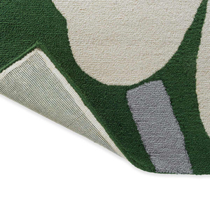 Tapis d'extérieur moderne à motif floral vert, blanc et rouge, en laine de Nouvelle-Zélande, à poils ras et coupés, facile à nettoyer - Product Image 2