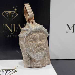 Pendentif Jésus en argent 925 certifié IGI, plaqué or rose, diamant taille baguette, bijoux hip-hop, style classique, bijoux fins pour hommes, nouveauté - Product Image 6