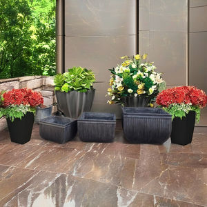 Jardinera Rectangular de Lujo con Rayas, Ligera, Ecológica, Acabado Mate, de Fibra de Hormigón, Moderna, para Jardín, Patio, Balcón - Product Image 1