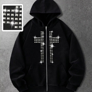 Sudadera con capucha de hombre con pedrería, estilo de secado rápido, antiarrugas, impermeable, suave y transpirable, precio al por mayor, servicio OEM. - Product Image 1