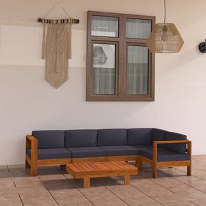 Ensemble de salon en bois d'acacia massif gris foncé, grand mobilier de jardin en polyester - Product Image 1