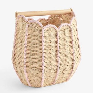 Porte-papier toilette en jonc de mer tressé avec bordure rose, accessoire de salle de bain écologique, distributeur de rouleaux et panier de rangement - Product Image 2