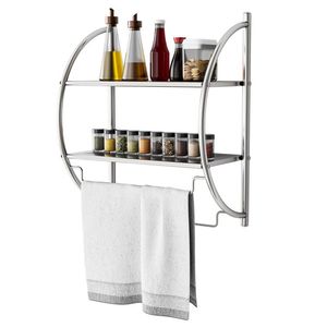 Portasciugamani da Bagno a Parete a 2 Livelli con 2 Barre Appendiasciugamani - Product Image 1