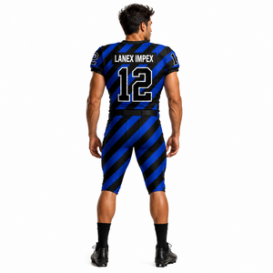 Ensemble de maillot et pantalon de football américain sur mesure de haute qualité pour hommes, bleu et noir rayé, en polyester respirant, pour l'entraînement - Product Image 4