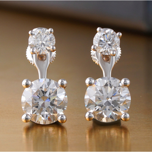 14K White Gold <b>Fine</b> <b>Stud</b> <b>Earrings</b> 3.65 CT Lab Grown Diamond Two-Stone Drop Elegant 3.65 CT Lab Grown Diamond <b>Stud</b> <b>Earrings</b> - Product Image 4