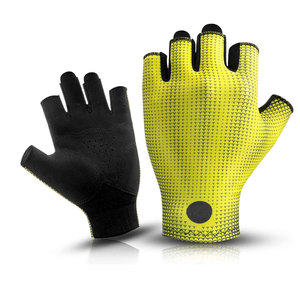 Gants de cyclisme unisexes mi-doigts jaunes à motif pois noirs, respirants, en polyester enduit de polyuréthane, antidérapants, ajustement universel - Product Image 2
