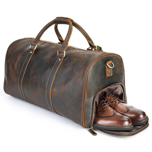 Sac de voyage pour homme en cuir véritable Crazy Horse avec compartiment à chaussures, sac de week-end, sac de voyage pour une nuit, sac de sport en cuir pour homme - Product Image 2