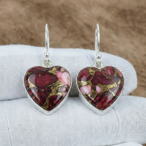 Handmade Red Spiny Oyster Turquoise Gemstone <b>Earrings</b> <b>Solid</b> 925 Sterling <b>Silver</b> Dangle <b>Earrings</b> Heart Shape Women <b>Earrings</b> - Product Image 2