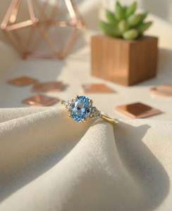 Anillo de Compromiso de Topacio Azul, Anillo de Promesa con Diseño de Vid Retorcida, Piedra de Nacimiento de Febrero para Mujer, Plata de Ley 925, Chapado en Oro de 14K, Lujoso - Product Image 6