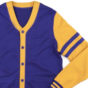 Cardigan tricoté violet et or pour homme, pull à manches longues avec fermeture boutonnée, style automne, couleur unie, col en V - Product Image 3