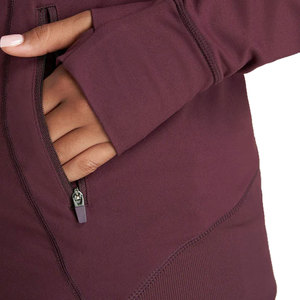 <b>Women's</b> Long Sleeve Zip Up Yoga Jacket Stand Collar Sweat Wicking Active Wear <b>Burgundy</b> - Product Image 4