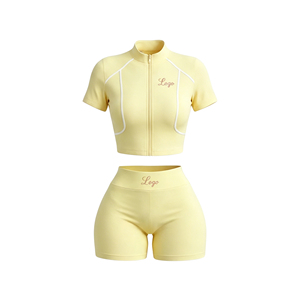 Custom Logo Women's 2-Piece Activewear Set Sleeveless Strapless Top <b>High</b> Waist Shorts Cropped Design Summer Fitness - Product Image 5