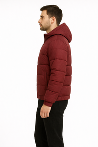 Veste matelassée à capuche de couleur bordeaux de qualité supérieure pour hommes, vêtements d'hiver chauds et isolés, tissu doux et confortable, fermeture éclair intégrale sur le devant - Product Image 3