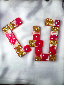 Dominos double six rose et or |   Dominos en résine |   Jeu de 12 dominos |   Jeu de 9 dominos colorés - Product Image 5