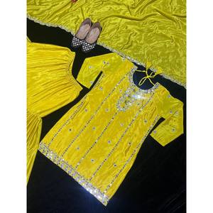 Designer Party Wear Satin <b>Top</b> Sharara Dupatta in Fancy Style - Product Image 3