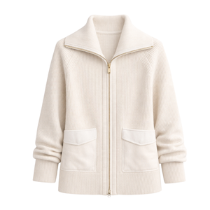 Chaqueta de punto con cremallera para mujer, textura suave, manga larga, bolsillo en el pecho, informal, ligera, para uso diario - Product Image 1
