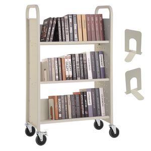 Carrello Porta Libri a Rotelle Monofacciale con Capacità di 150 kg, 79,5 cm x 38,7 cm x 124,7 cm, Ripiani Inclinati a V in Acciaio, Blocco da 4 Pollici - Product Image 1