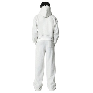 Conjunto Deportivo Personalizado para Hombre, Gris, con Cierre, Pantalones Anchos y Sudadera con Capucha, Logotipo Bordado, Ropa Deportiva Casual - Product Image 2