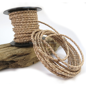 Cordon en cuir tressé de 3 mm de couleur naturelle, de qualité supérieure, pour la fabrication de bijoux, corde artisanale en cuir de vachette ronde, fournisseur professionnel - Product Image 2